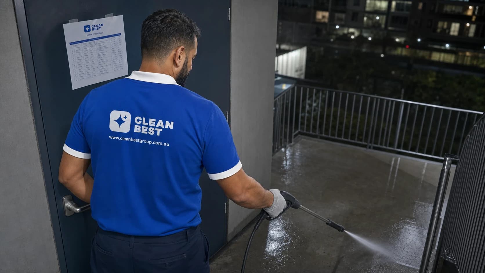 Clean Best cleaner mopping an apartment tower lobby in the evening in Norwest NSW